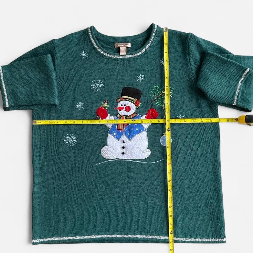White Stag Lightweight Green Knit Embroidered Christmas Snowman Sweater XL - Picture 5 of 6